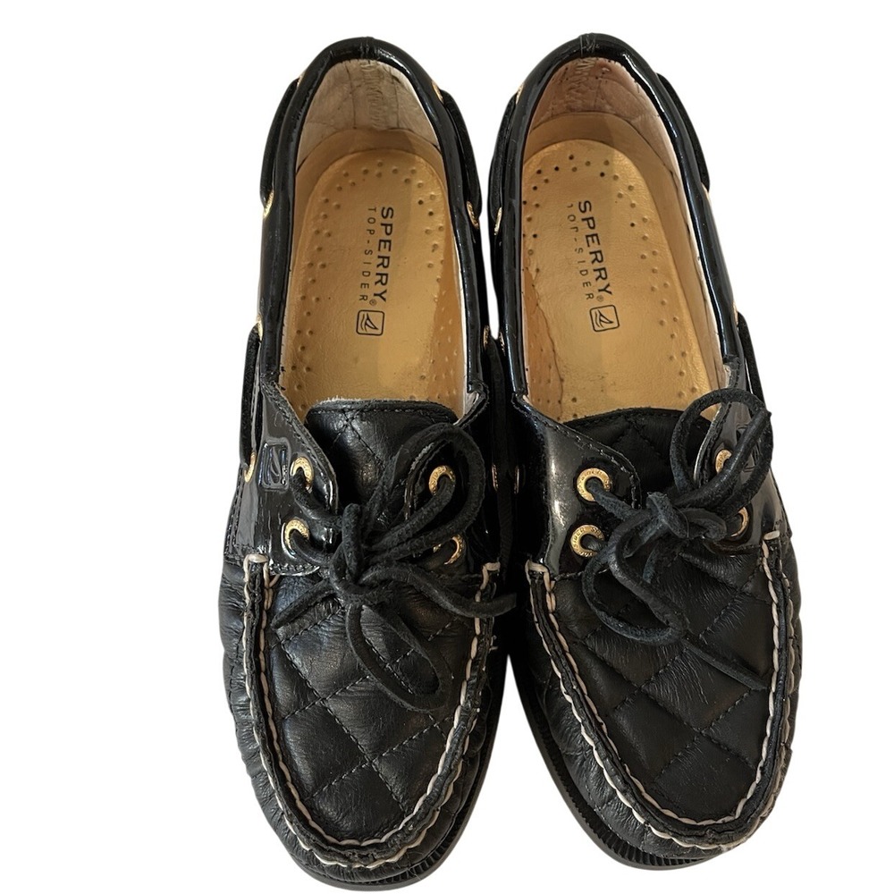 Sperry Top Sider Quilted Black‎ Leather Boat Shoes Womens Size 6 Preppy